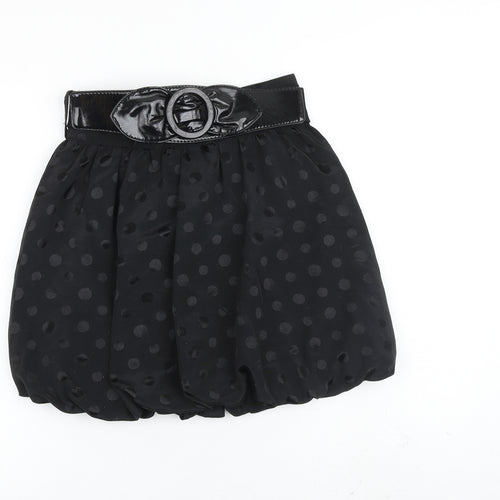 Miss Selfridge Womens Black Polka Dot Polyester A-Line Skirt Size 8 Buckle - Belt included