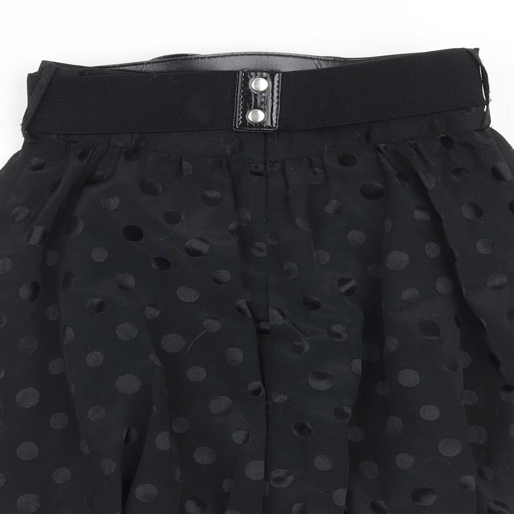 Miss Selfridge Womens Black Polka Dot Polyester A-Line Skirt Size 8 Buckle - Belt included