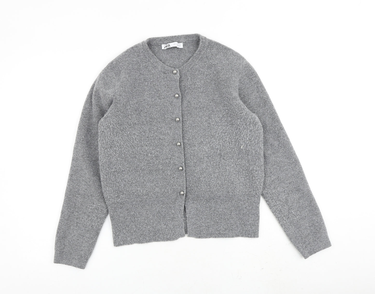 Zara Womens Grey Round Neck Polyester Cardigan Jumper Size L