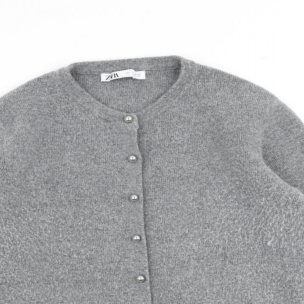 Zara Womens Grey Round Neck Polyester Cardigan Jumper Size L