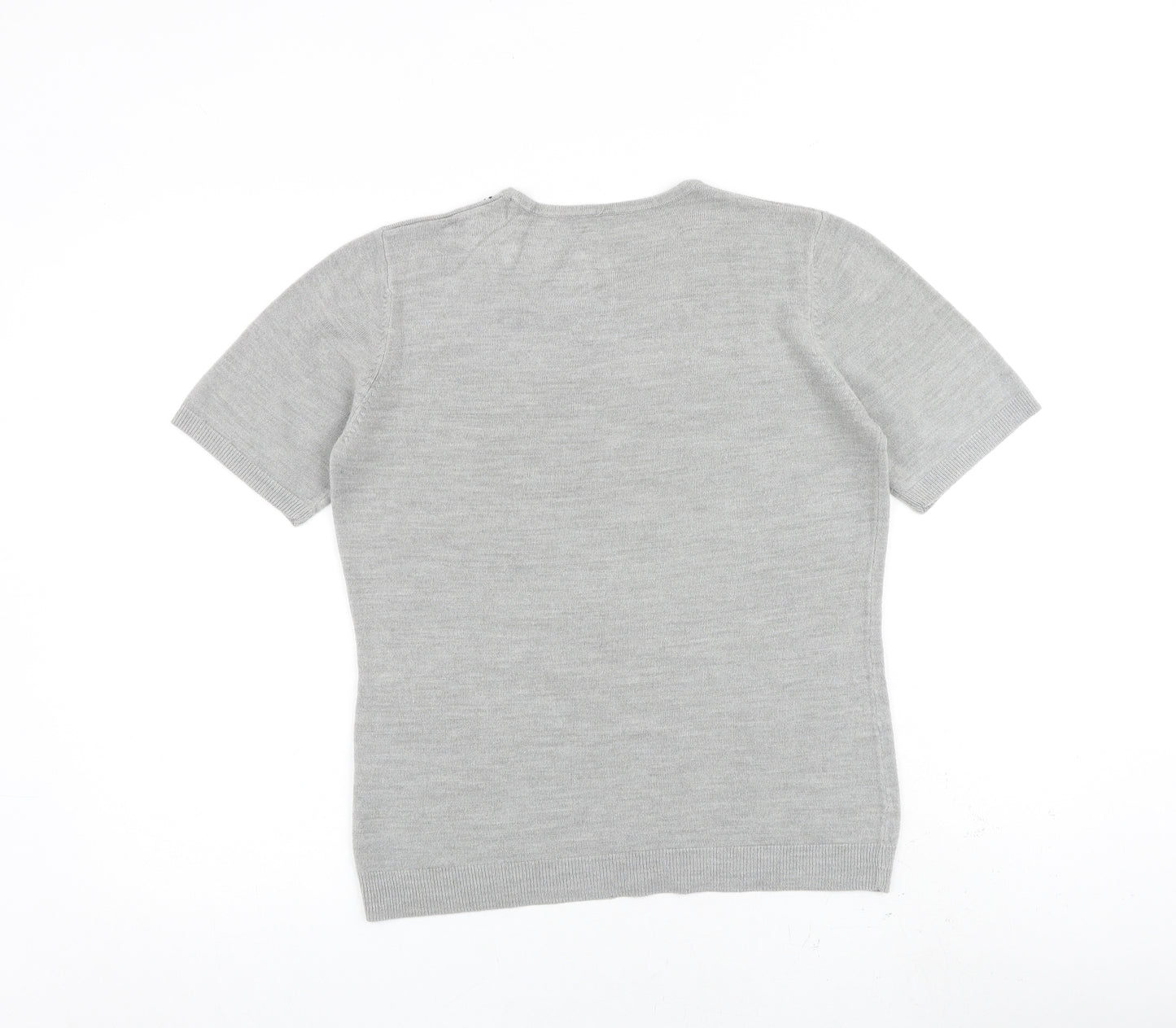 BHS Womens Grey Acrylic Basic T-Shirt Size 12 Round Neck - Floral Detail