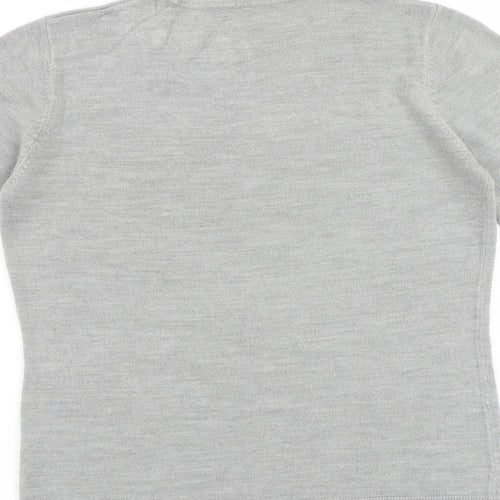 BHS Womens Grey Acrylic Basic T-Shirt Size 12 Round Neck - Floral Detail