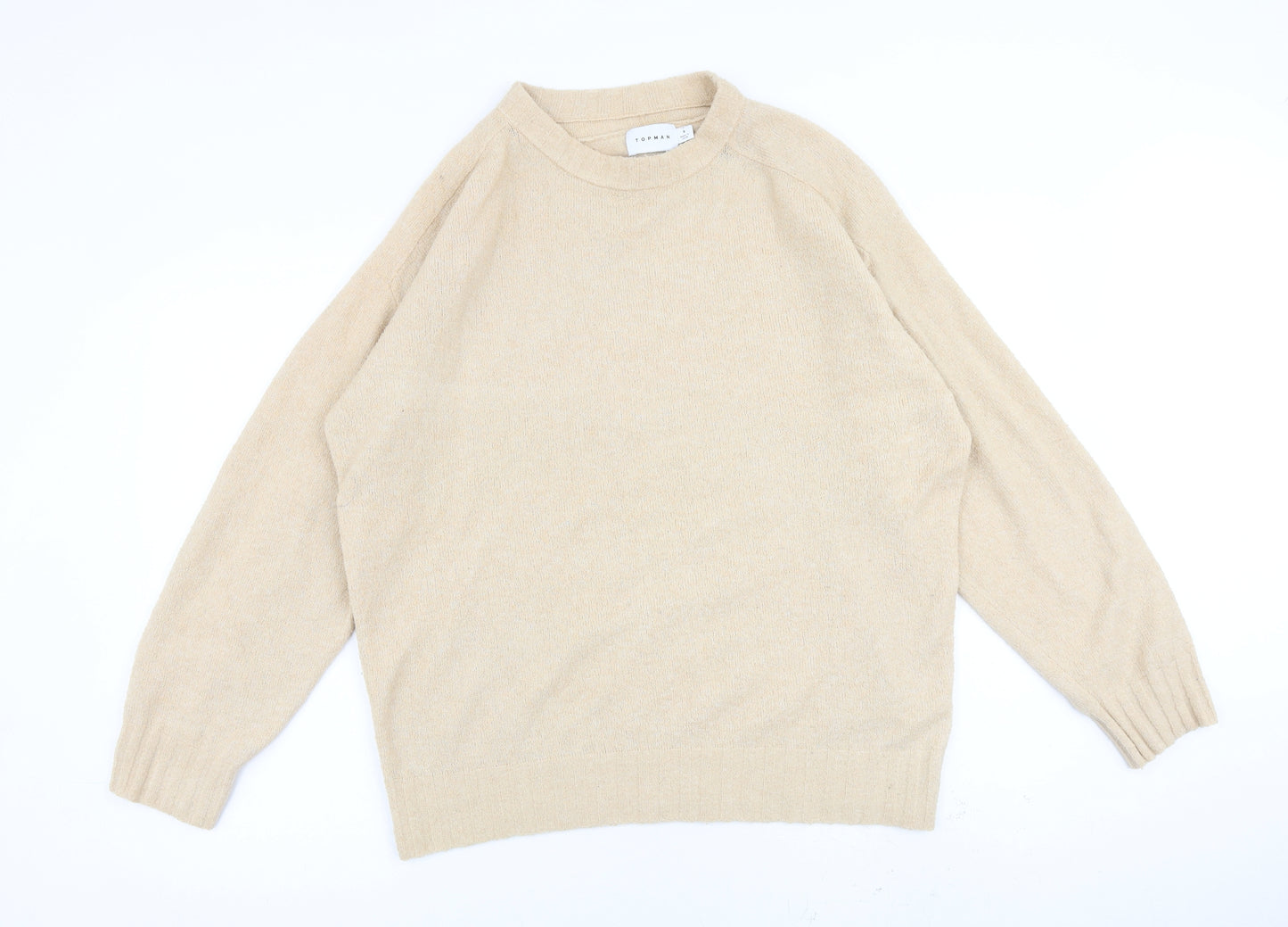Topman Mens Beige Round Neck Polyamide Pullover Jumper Size S Long Sleeve