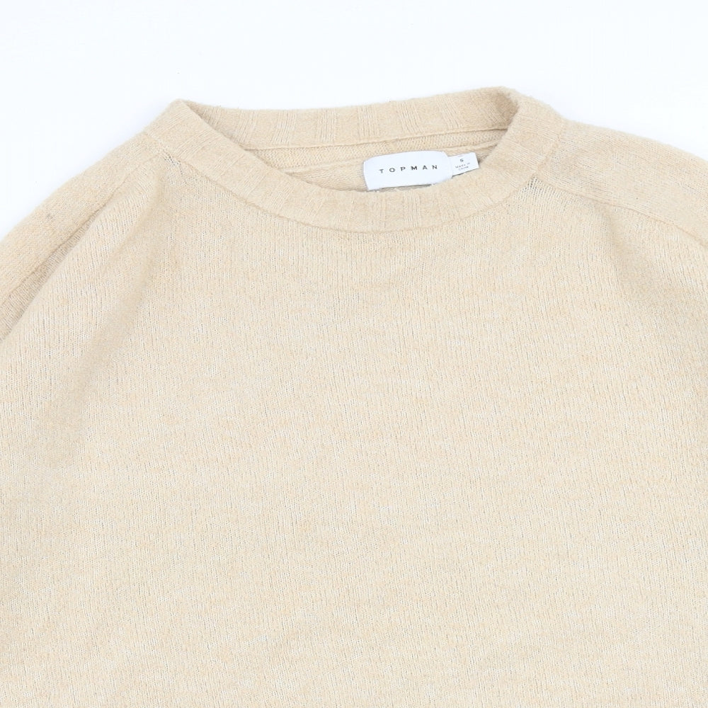 Topman Mens Beige Round Neck Polyamide Pullover Jumper Size S Long Sleeve
