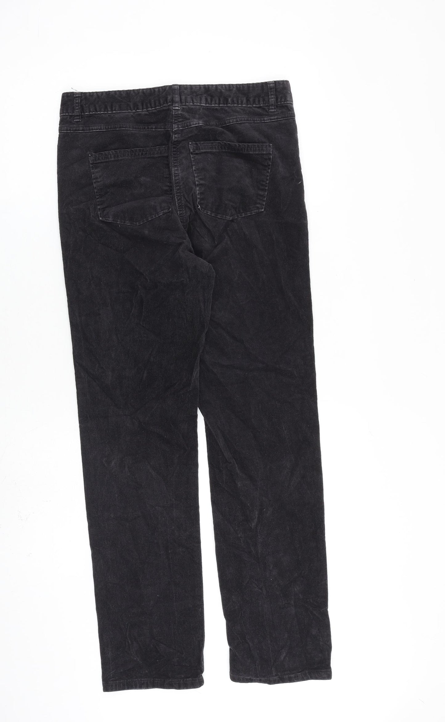 Marks and Spencer Womens Black Cotton Trousers Size 10 L29 in Regular Zip