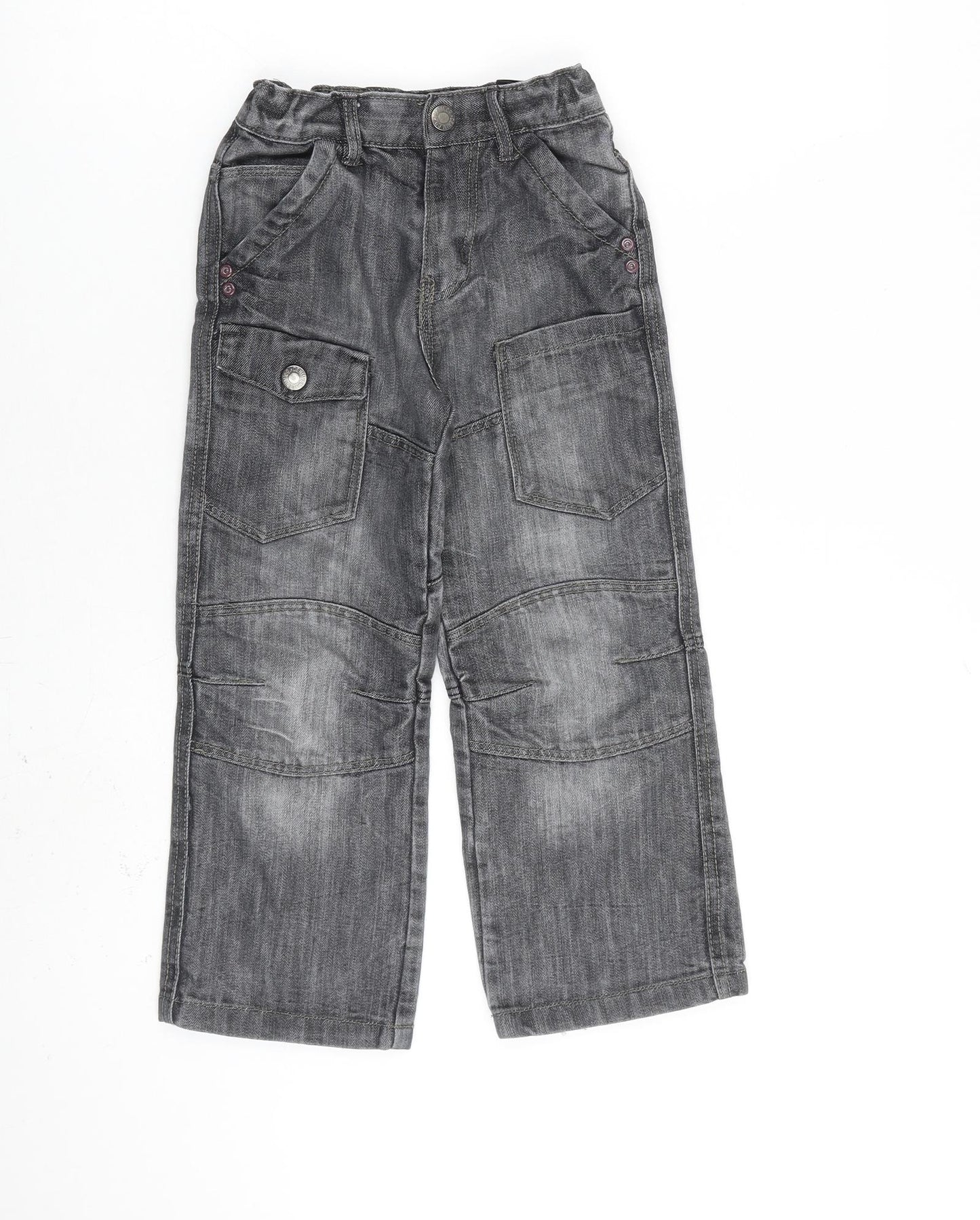 Denim & Co. Boys Grey Cotton Straight Jeans Size 5-6 Years Regular Zip