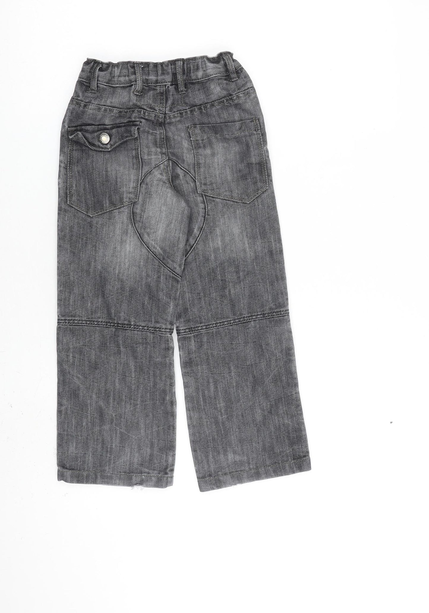 Denim & Co. Boys Grey Cotton Straight Jeans Size 5-6 Years Regular Zip