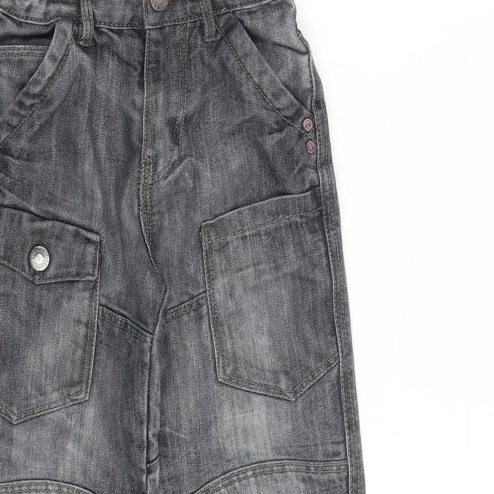 Denim & Co. Boys Grey Cotton Straight Jeans Size 5-6 Years Regular Zip