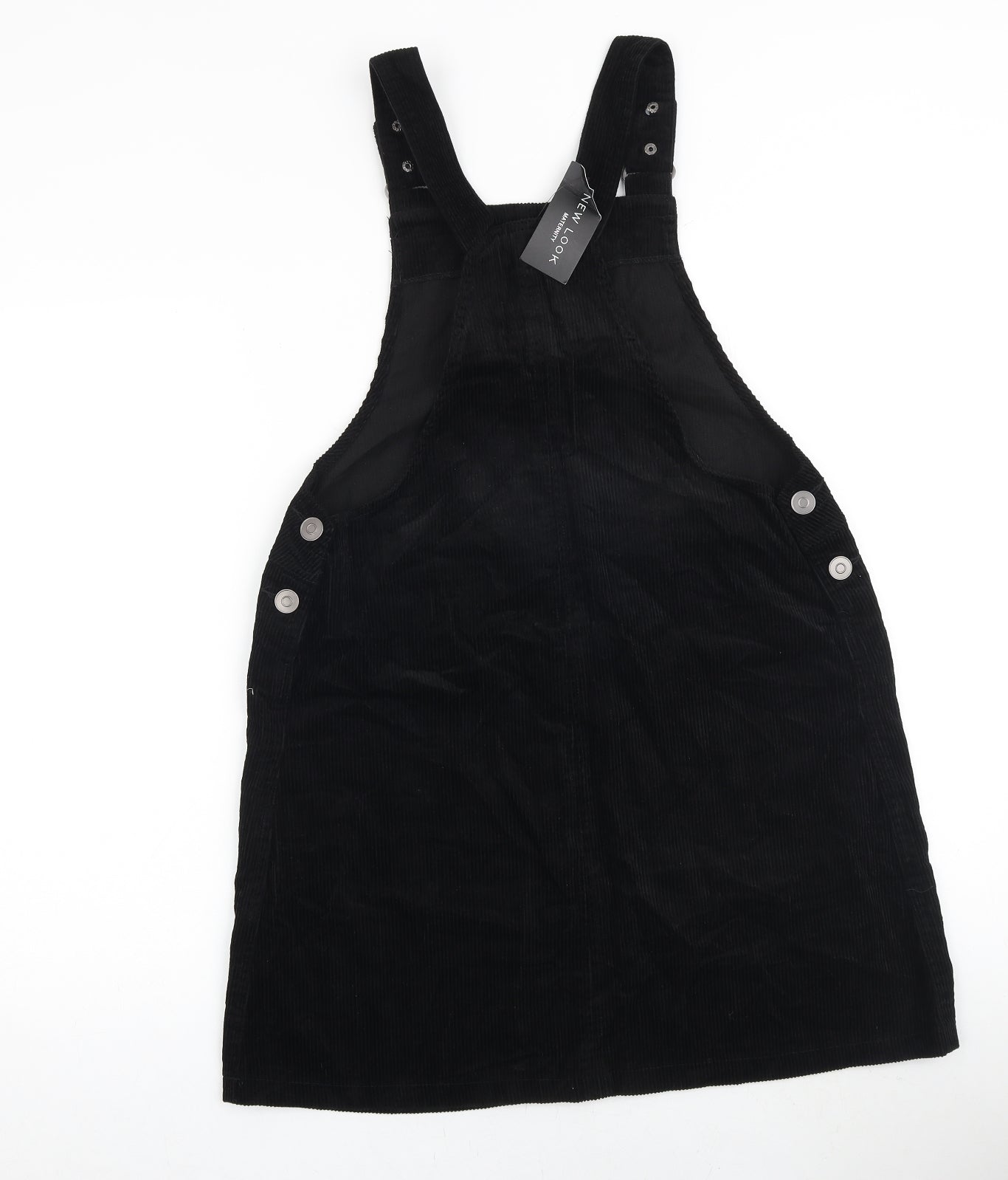 New Look Womens Black 100% Cotton Pinafore/Dungaree Dress Size 10 Square Neck Button