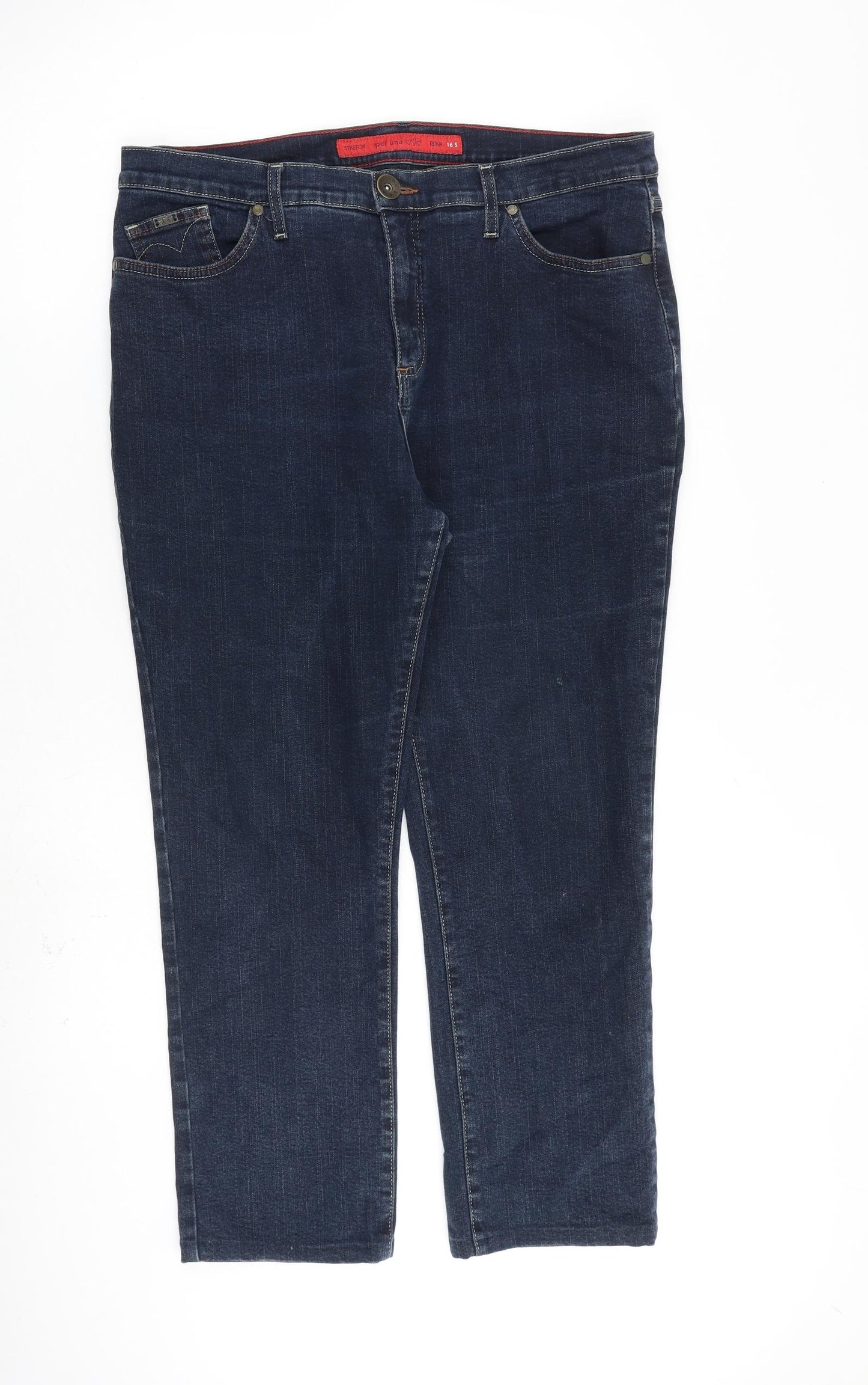 Per Una Womens Blue Cotton Tapered Jeans Size 16 L26 in Regular Zip