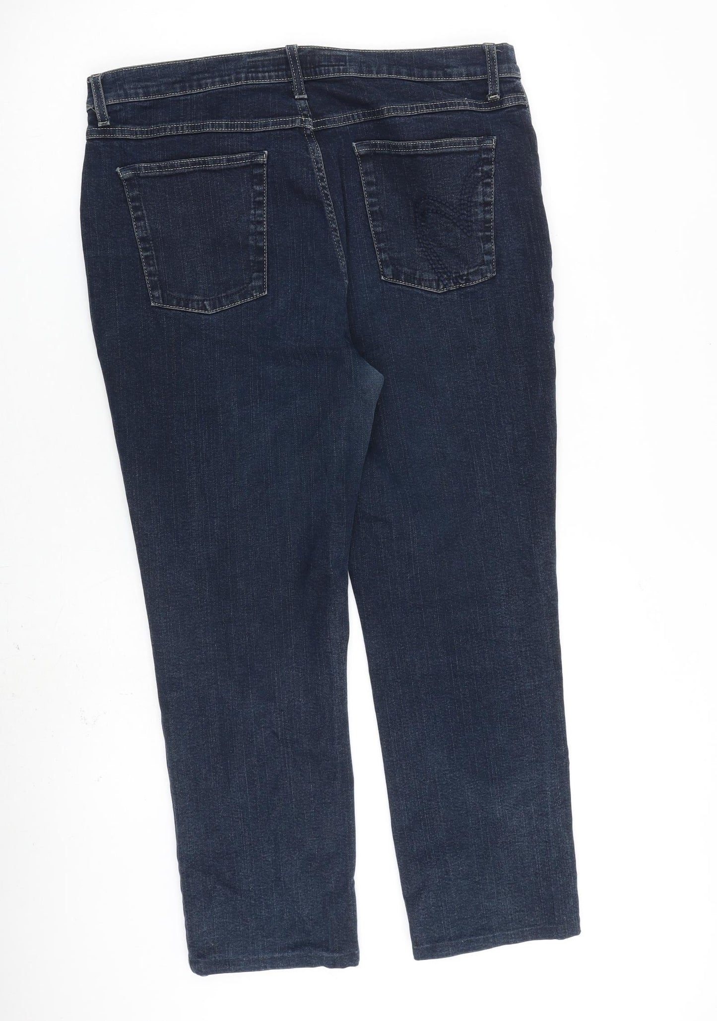Per Una Womens Blue Cotton Tapered Jeans Size 16 L26 in Regular Zip