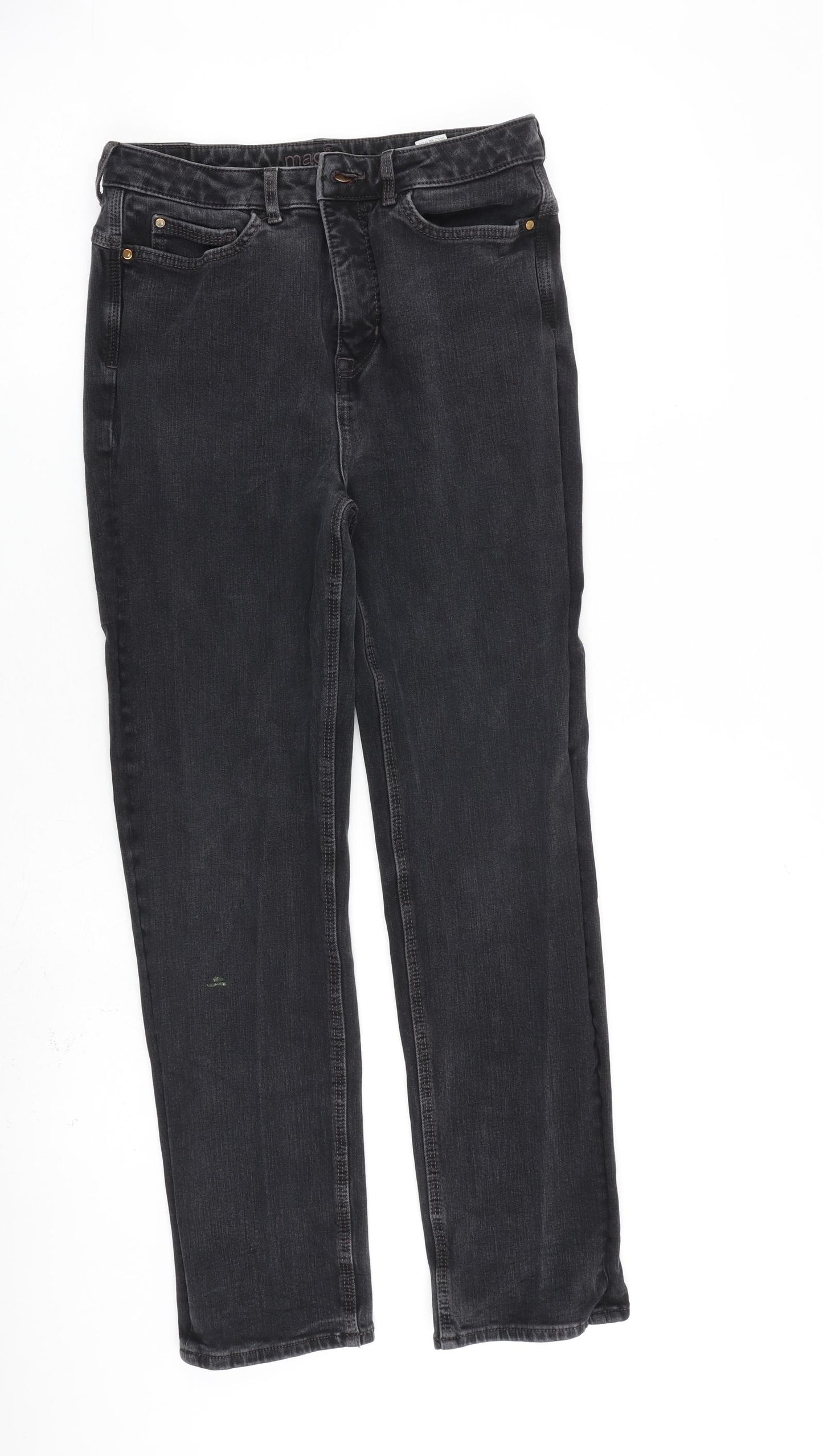 Marks and Spencer Womens Grey Cotton Straight Jeans Size 12 L28 in Regular Zip