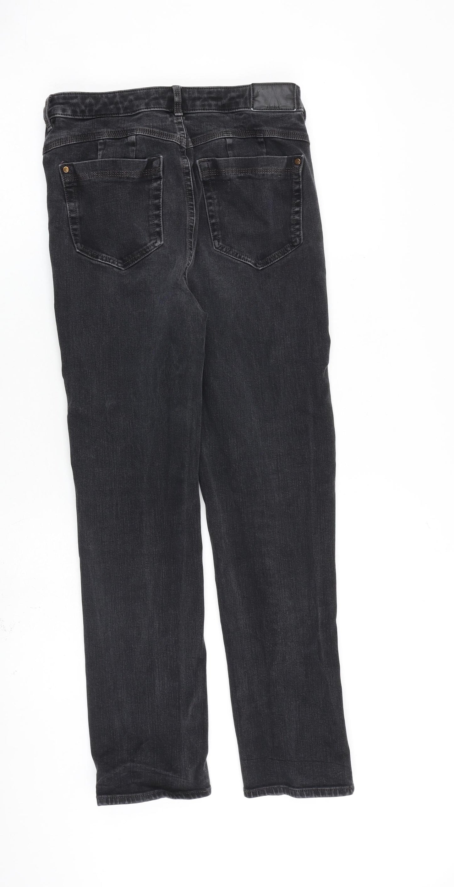 Marks and Spencer Womens Grey Cotton Straight Jeans Size 12 L28 in Regular Zip