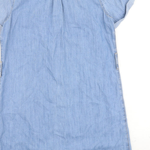 New Look Womens Blue 100% Cotton Shirt Dress Size 14 Collared Snap
