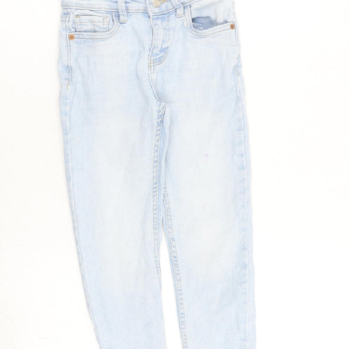 Zara Girls Blue 100% Cotton Boyfriend Jeans Size 7 Years Regular Zip