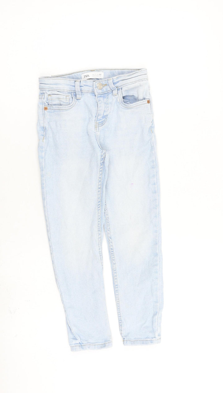 Zara Girls Blue 100% Cotton Boyfriend Jeans Size 7 Years Regular Zip