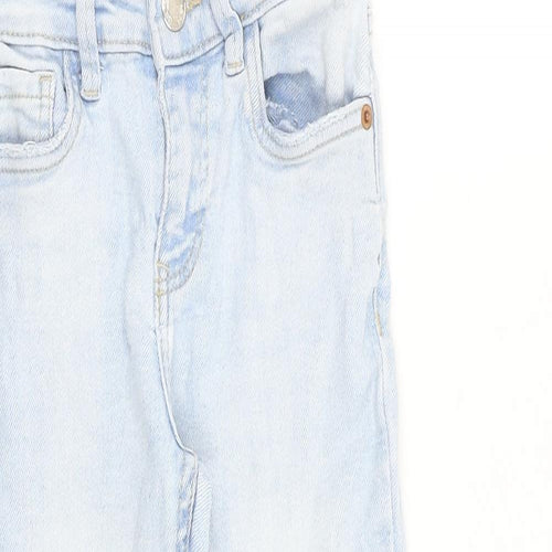 Zara Girls Blue 100% Cotton Boyfriend Jeans Size 7 Years Regular Zip