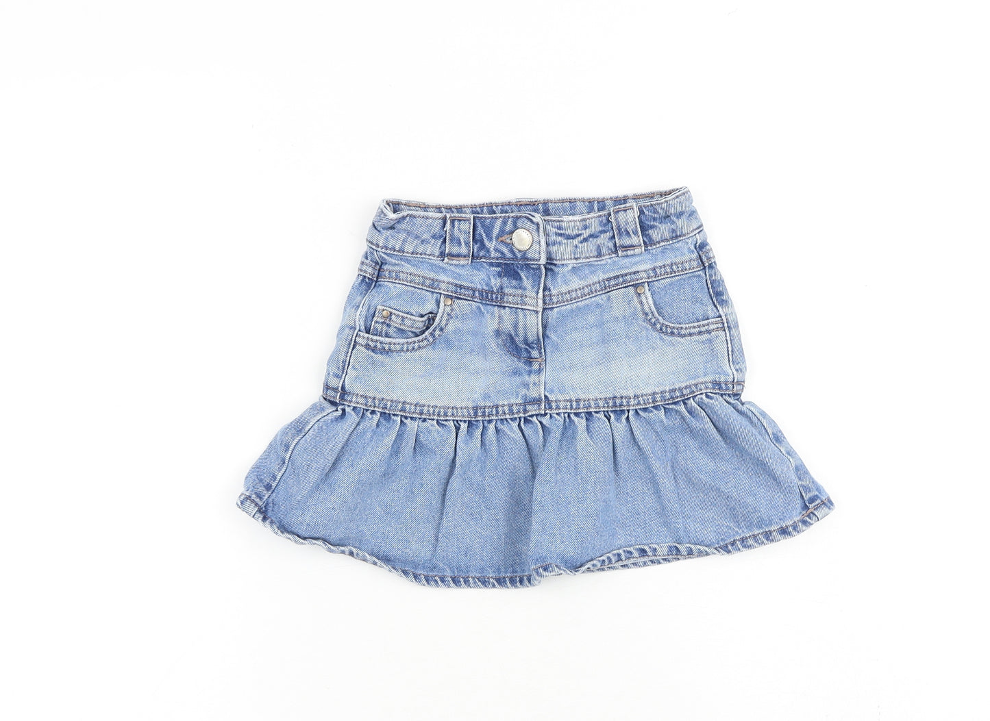 NEXT Girls Blue 100% Cotton Mini Skirt Size 4 Years Regular Zip