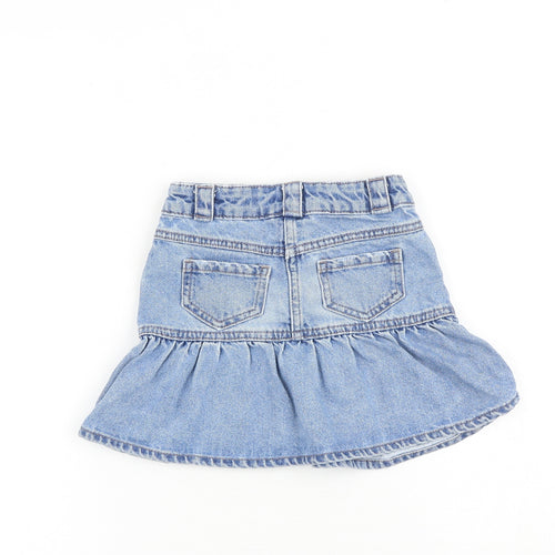 NEXT Girls Blue 100% Cotton Mini Skirt Size 4 Years Regular Zip