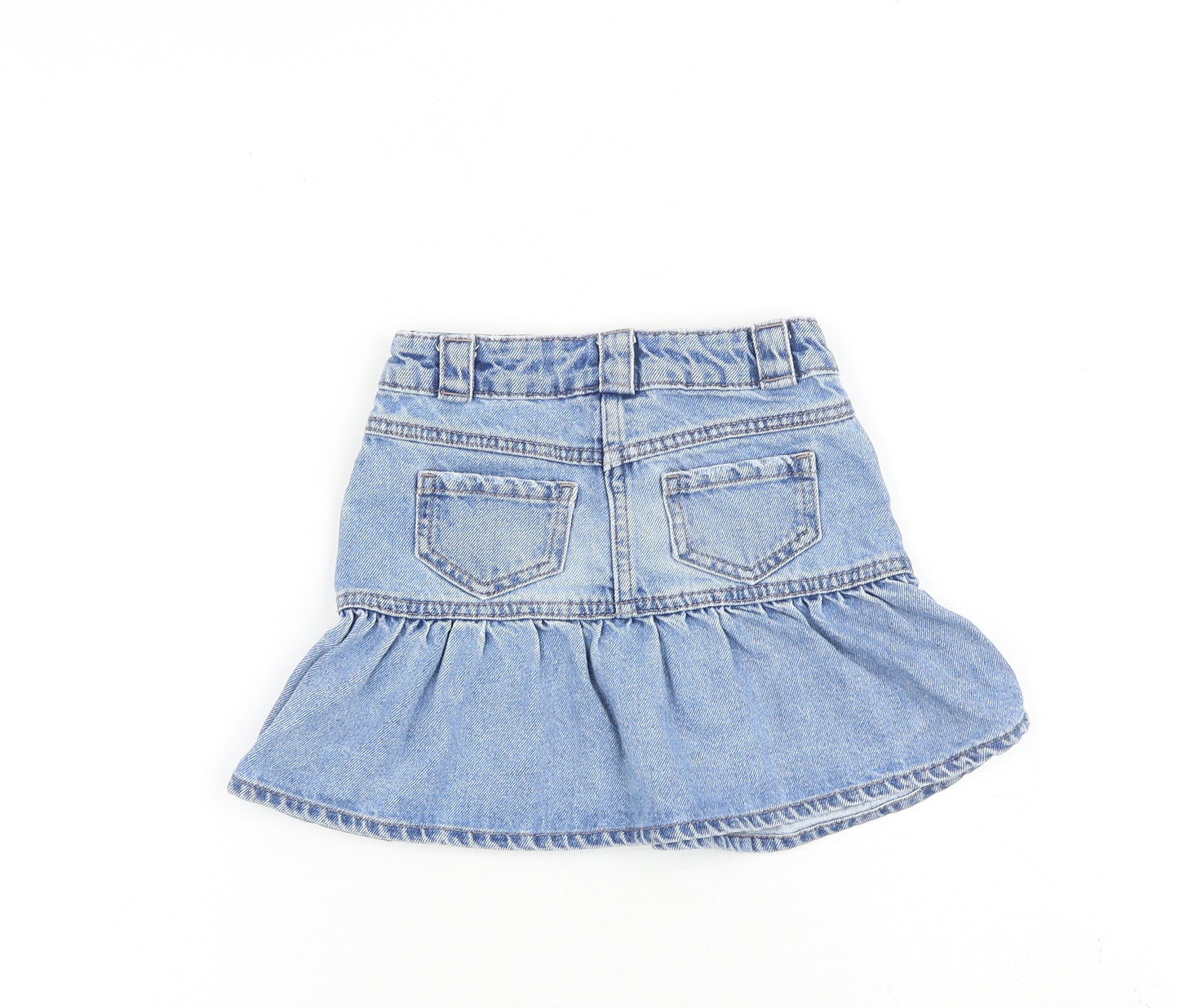 NEXT Girls Blue 100% Cotton Mini Skirt Size 4 Years Regular Zip
