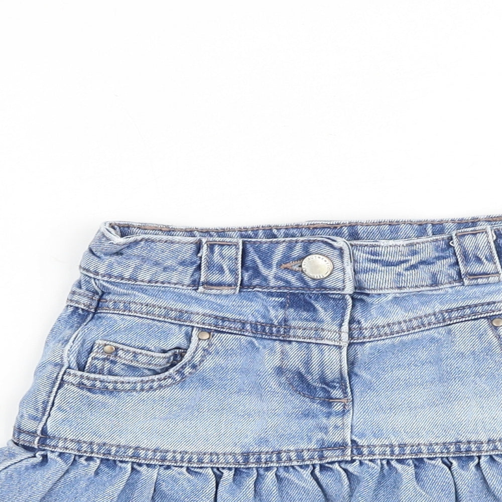 NEXT Girls Blue 100% Cotton Mini Skirt Size 4 Years Regular Zip