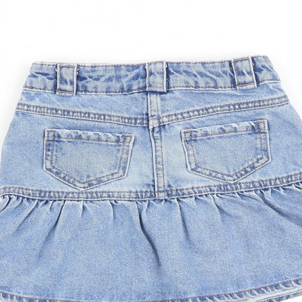 NEXT Girls Blue 100% Cotton Mini Skirt Size 4 Years Regular Zip