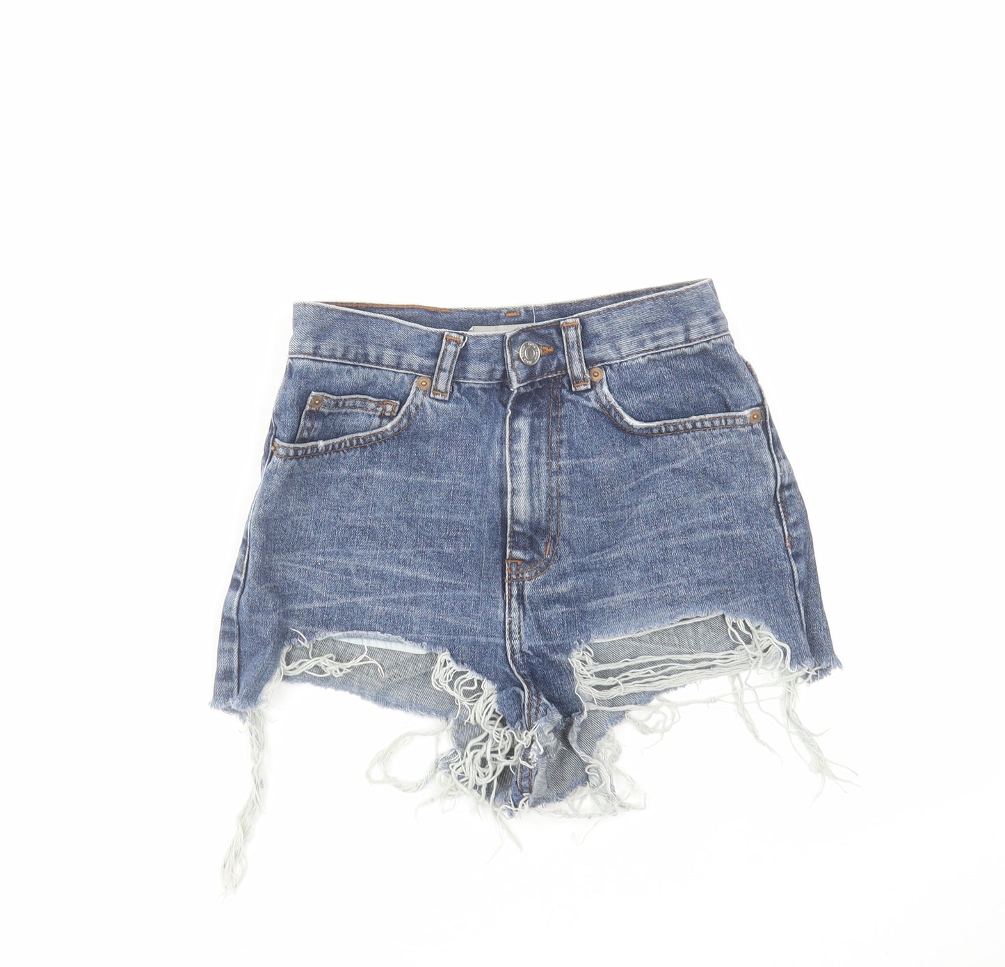 Topshop Womens Blue Cotton Cut-Off Shorts Size 24 in Regular Zip
