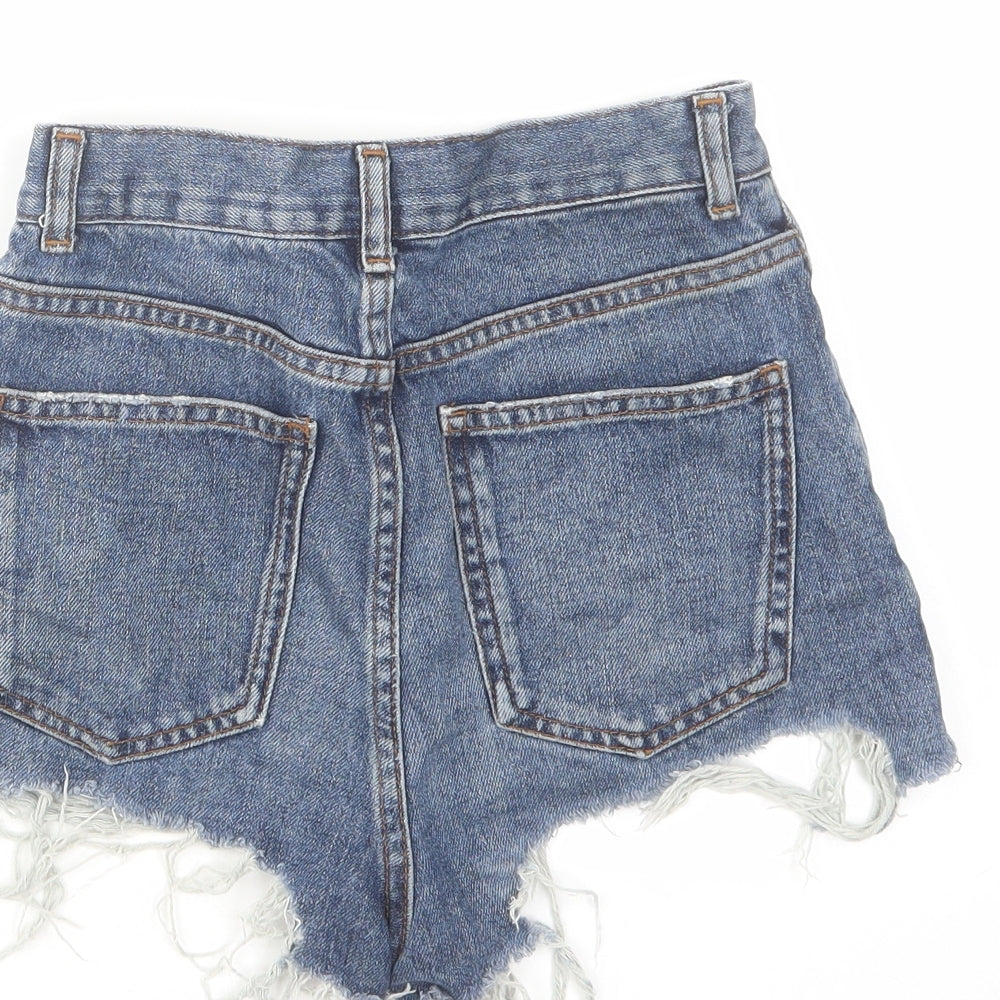 Topshop Womens Blue Cotton Cut-Off Shorts Size 24 in Regular Zip