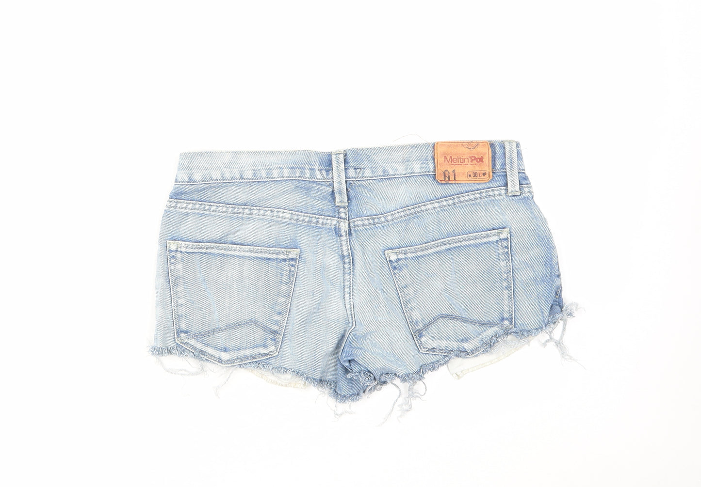 Meltin' Pot Womens Blue Cotton Hot Pants Shorts Size 30 in Regular Zip