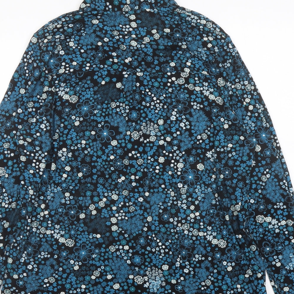 Roman Womens Blue Floral Viscose Basic Blouse Size 14 Collared
