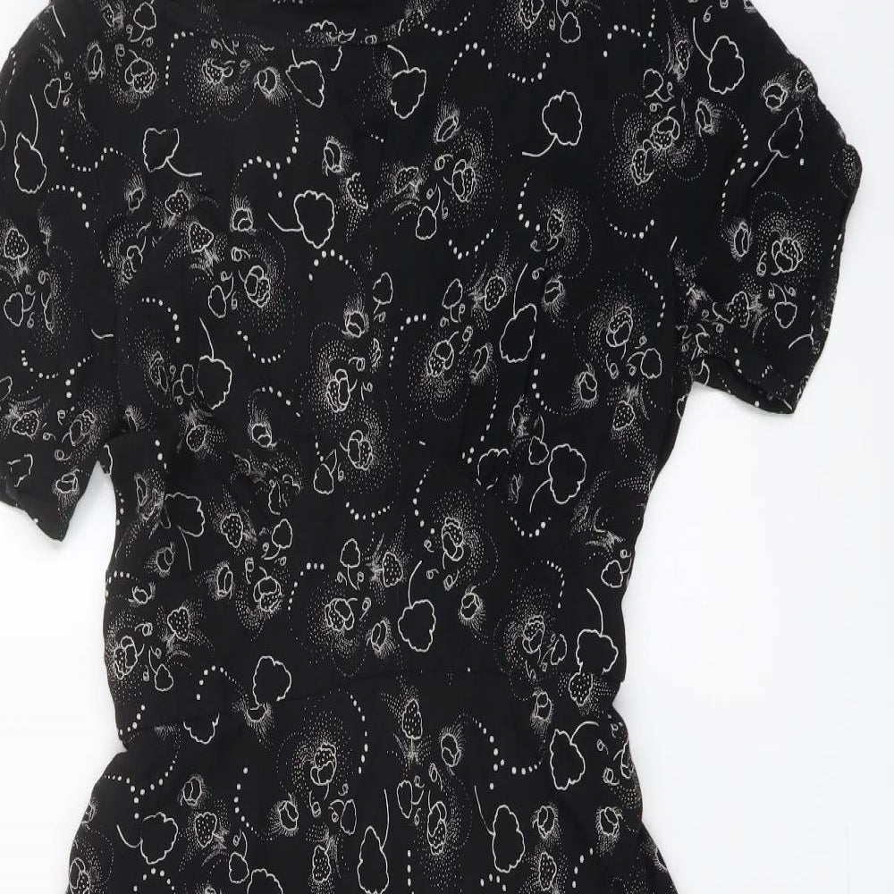 Marks and Spencer Womens Black Geometric Viscose A-Line Size 14 Round Neck Pullover