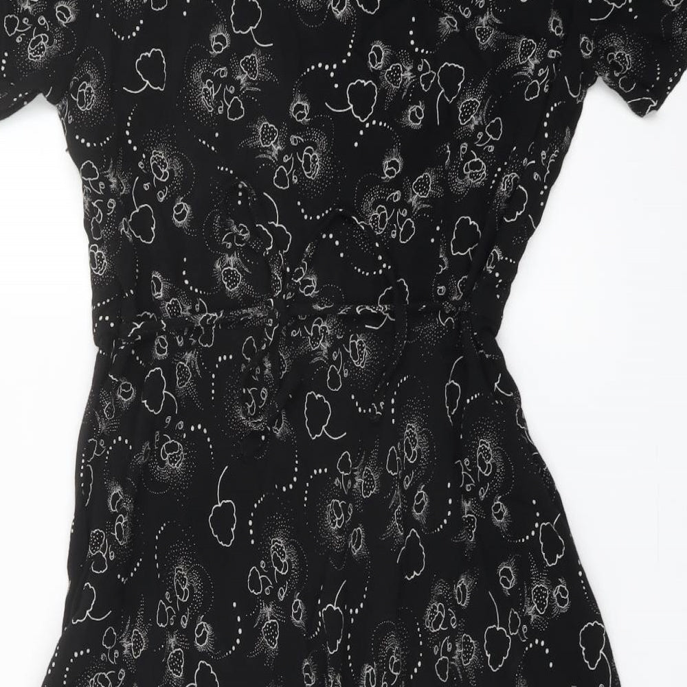 Marks and Spencer Womens Black Geometric Viscose A-Line Size 14 Round Neck Pullover