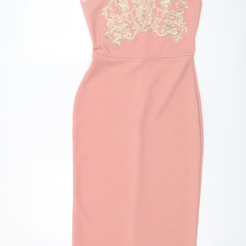 Sherelle Womens Pink Cotton Pencil Dress Size S Halter Zip - Mesh Bodice