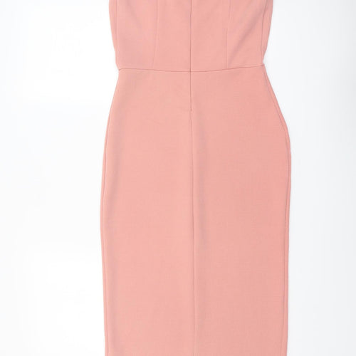 Sherelle Womens Pink Cotton Pencil Dress Size S Halter Zip - Mesh Bodice
