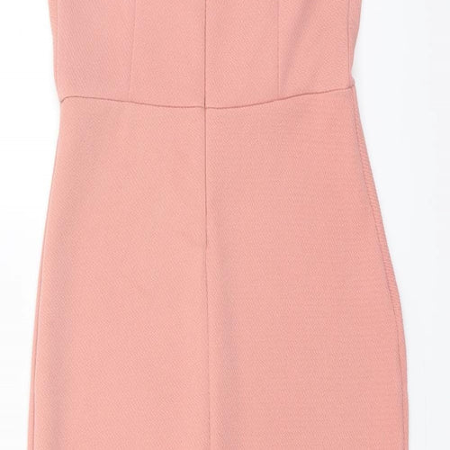 Sherelle Womens Pink Cotton Pencil Dress Size S Halter Zip - Mesh Bodice