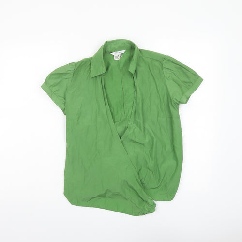 Zara Womens Green Polyester Wrap Blouse Size M V-Neck