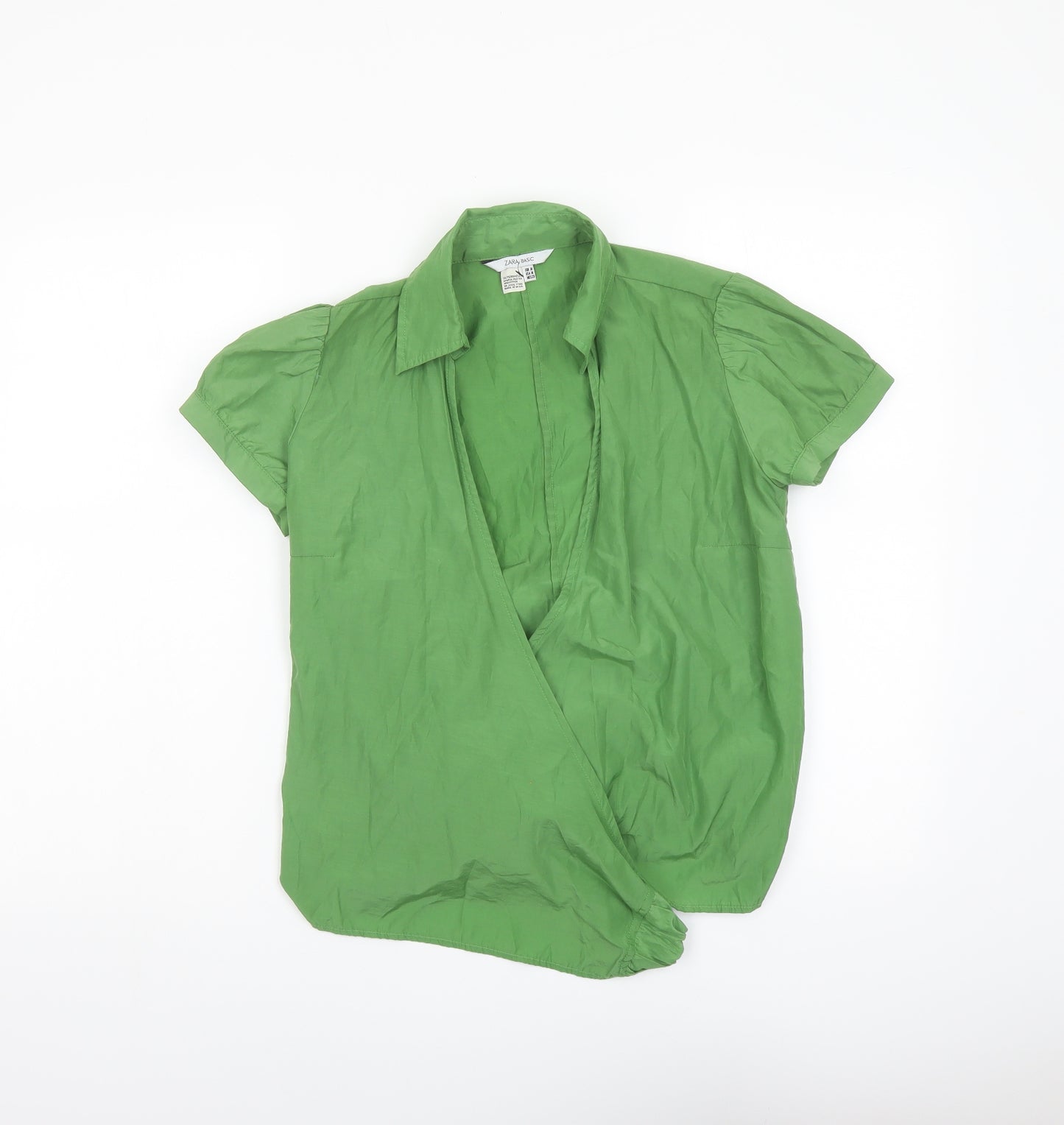 Zara Womens Green Polyester Wrap Blouse Size M V-Neck