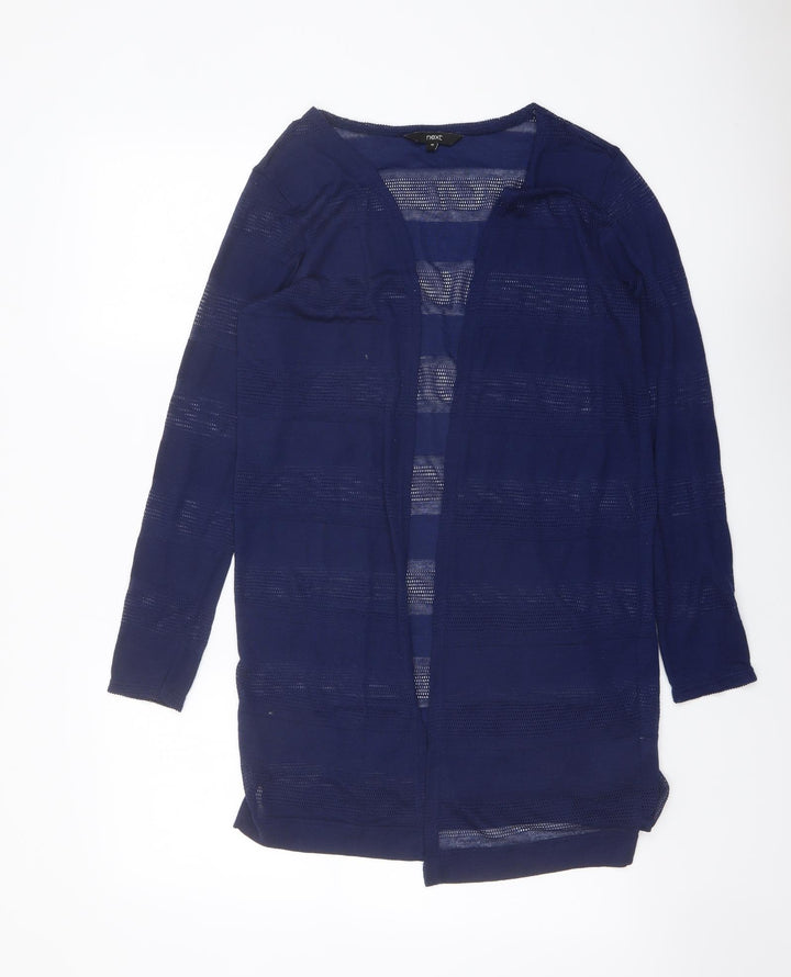 NEXT Womens Blue V-Neck Striped Polyester Cardigan Jumper Size 10
