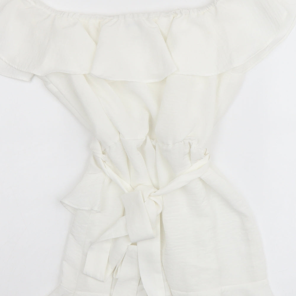 River Island Womens Ivory Polyester Basic Blouse Size 12 Scoop Neck