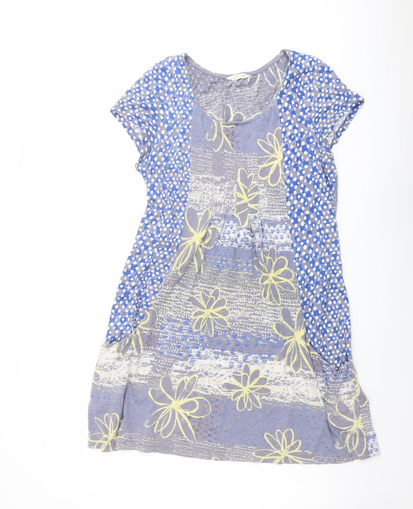 White Stuff Womens Multicoloured Geometric Cotton A-Line Size 12 Scoop Neck Pullover - Floral Panelling