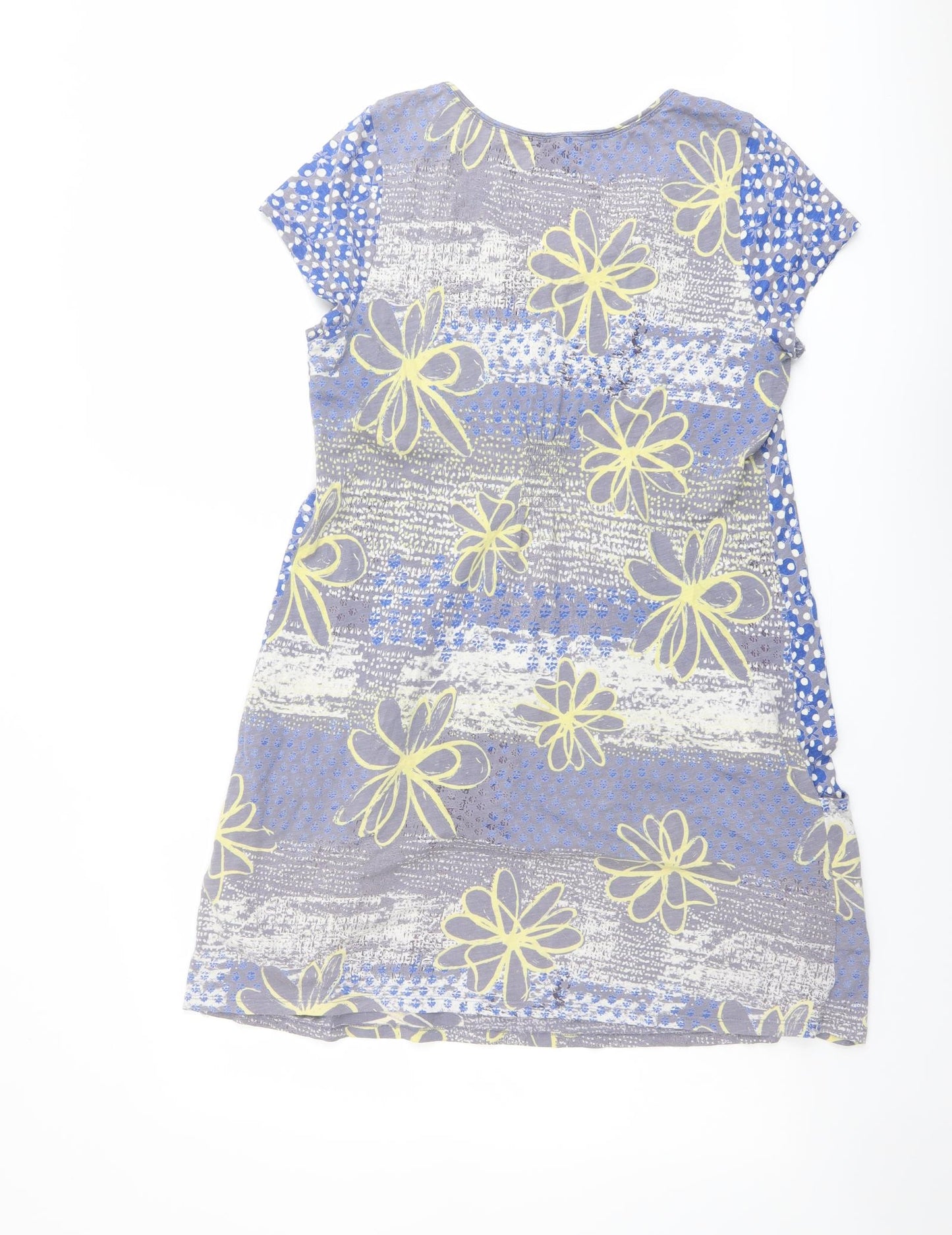 White Stuff Womens Multicoloured Geometric Cotton A-Line Size 12 Scoop Neck Pullover - Floral Panelling