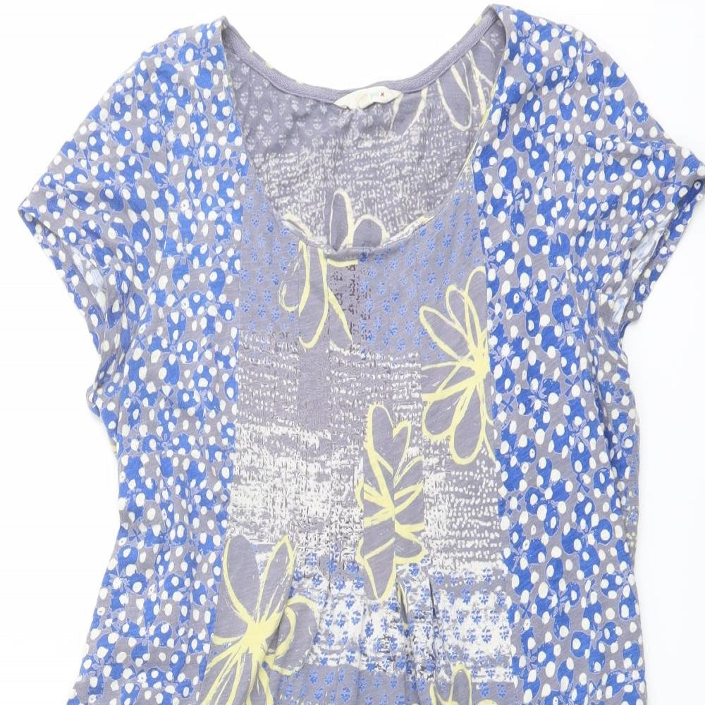 White Stuff Womens Multicoloured Geometric Cotton A-Line Size 12 Scoop Neck Pullover - Floral Panelling