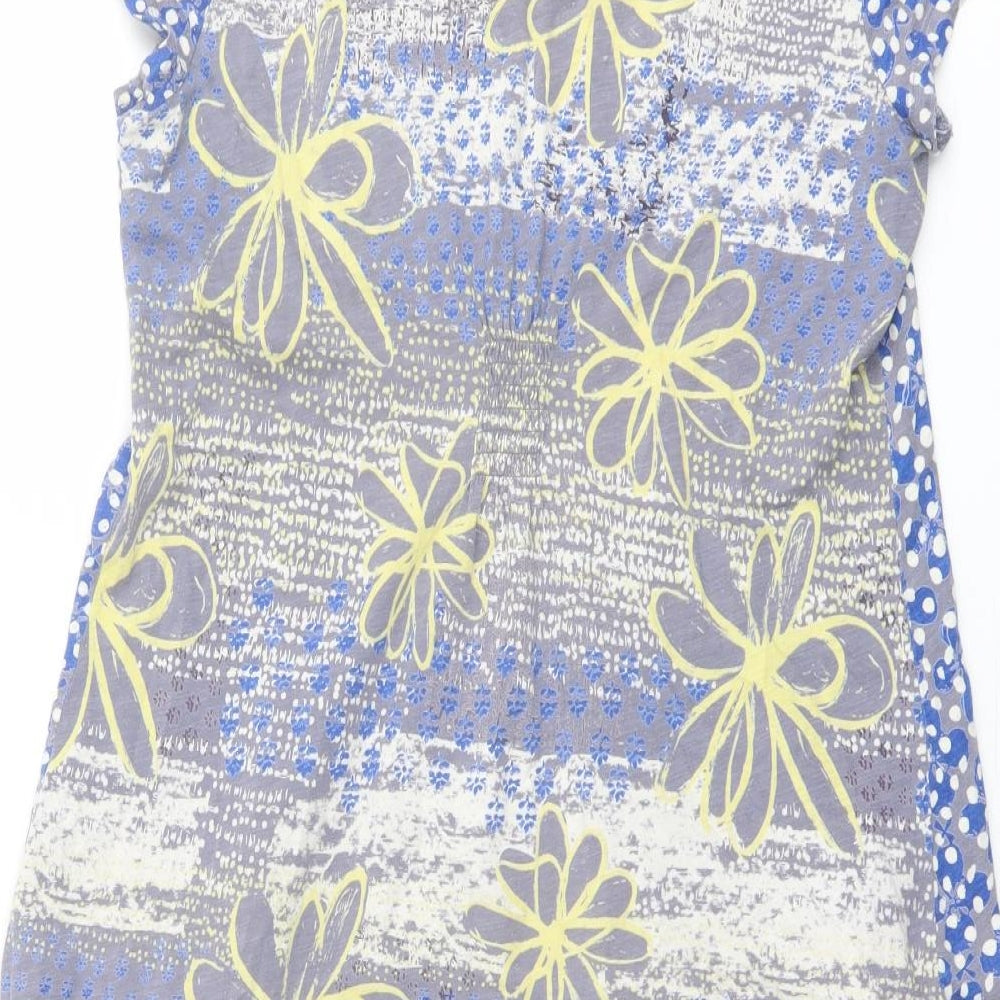 White Stuff Womens Multicoloured Geometric Cotton A-Line Size 12 Scoop Neck Pullover - Floral Panelling