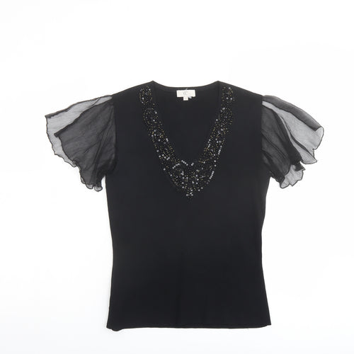 CC Womens Black Viscose Basic Blouse Size S V-Neck