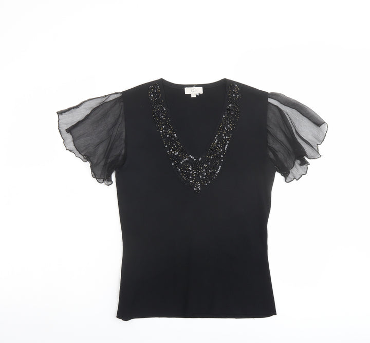 CC Womens Black Viscose Basic Blouse Size S V-Neck