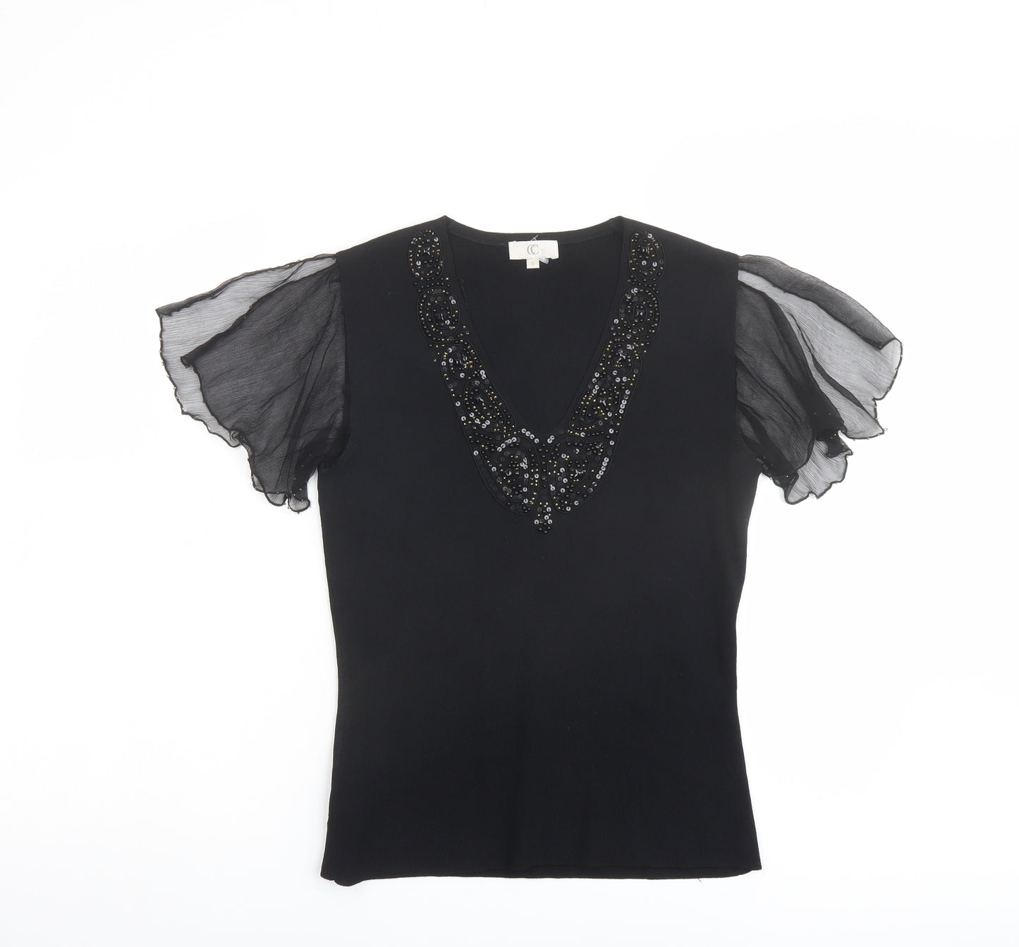 CC Womens Black Viscose Basic Blouse Size S V-Neck