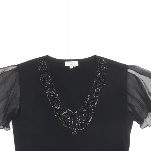 CC Womens Black Viscose Basic Blouse Size S V-Neck