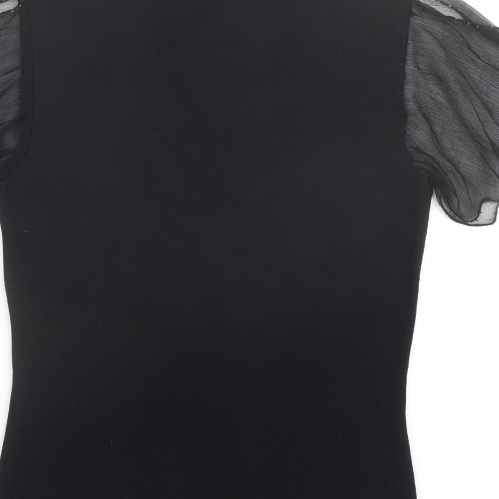 CC Womens Black Viscose Basic Blouse Size S V-Neck