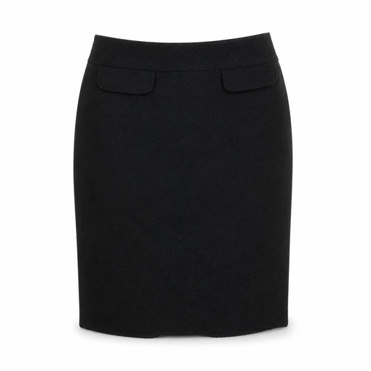 Front view of Marks & Spencer women’s black polyester swing skirt, size UK 10, zip