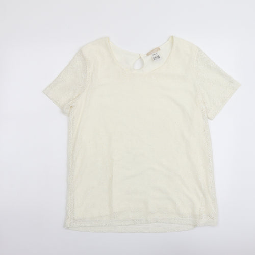 Daxon Womens Ivory Polyester Basic Blouse Size 14 Scoop Neck